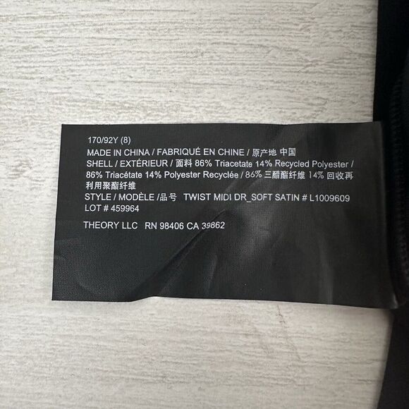 Theory Womens Black Satin Sheath Dress Size 8 Twist-Front Long-Sleeve V Neck - Picture 11 of 16